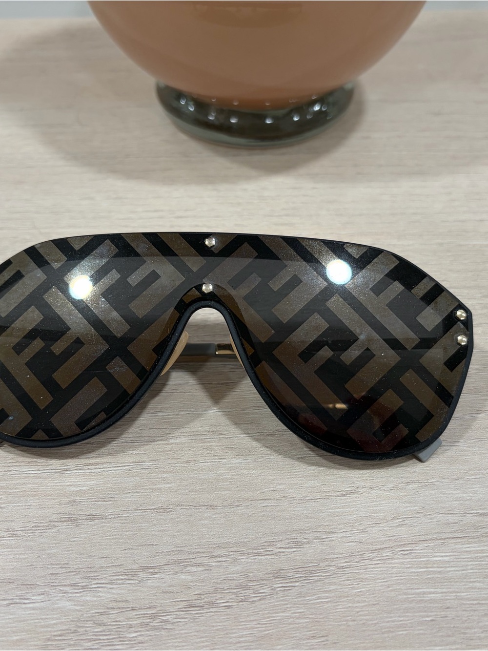 Fendi Black and Brown Shield Sunglasses with Logo Pattern